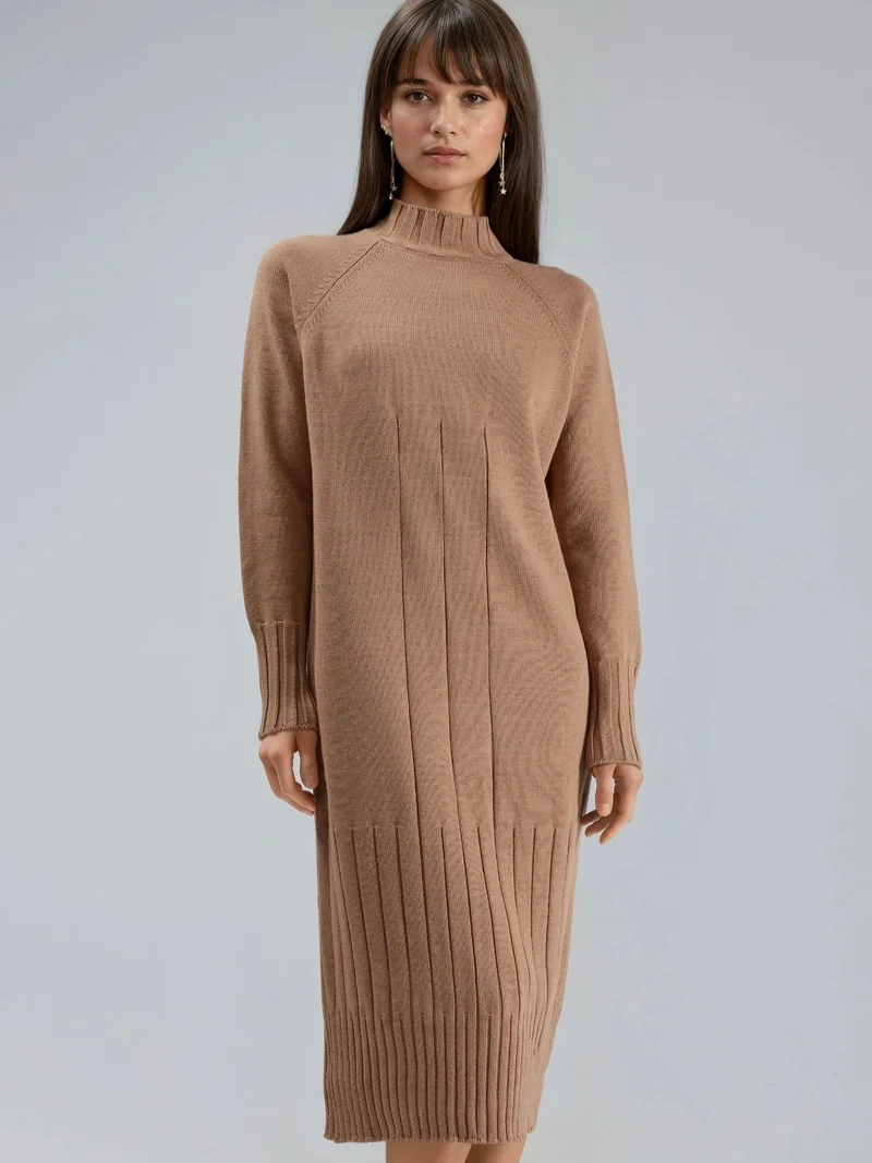 MY FASHION Half Turtleneck Midi Knitwear Dress